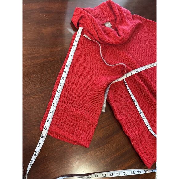 Chico's Red Sequin Sweater Size 2/Large Cowl Neck Shimmer 3/4 Sleeve Holiday - Picture 6 of 8